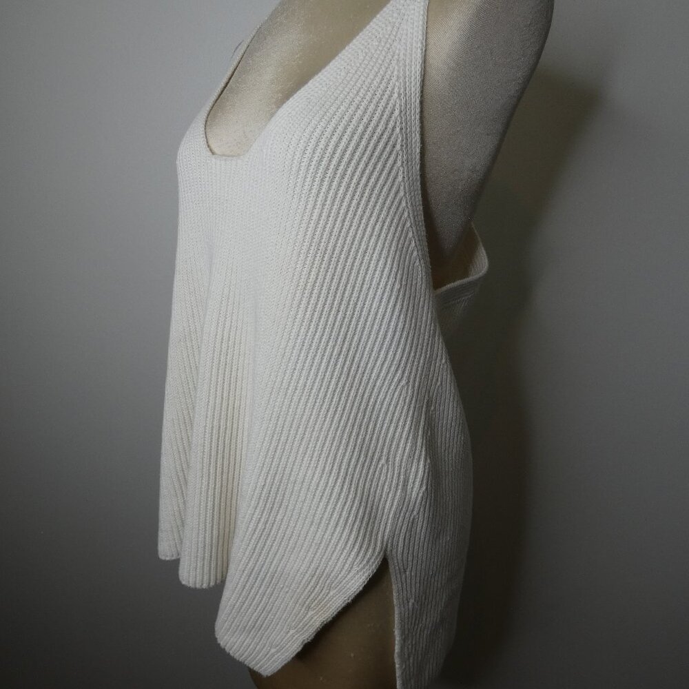 Helmut Lang Women's L Rib Knit Sweater Tank Top White 100% Cotton Double VNeck - Picture 2 of 10